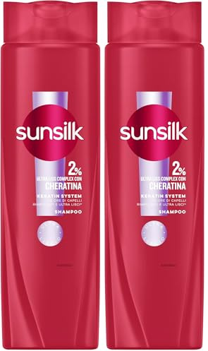 Sunsilk Shampoo Keratin, con 2% di Ultra Liss Complex con Cheratina, per 72 ore di Capelli Rimpolpati e Ultra Lisci*, Nutre in Profondità, 100% Plastica Riciclata**, 250 ml (Confezione da 2)