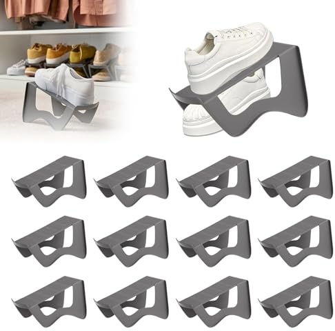 JSUOEO 12 Stück Schuhstapler Platzsparend, rutschfest Doppelschicht Schuhsortierer Schuh Organizer für Schrank Universal Schuhregal für Aufbewahrung Schuhe High Heels Hausschuhe