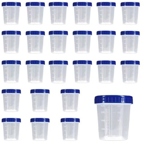 WEESTAAMO Lot de 25 flacons d'échantillons d'urine de 120 ml avec couvercle à visser – Gobelets étanches pour tests médicaux, visites chez les médecins et analyses en laboratoire, pots de test
