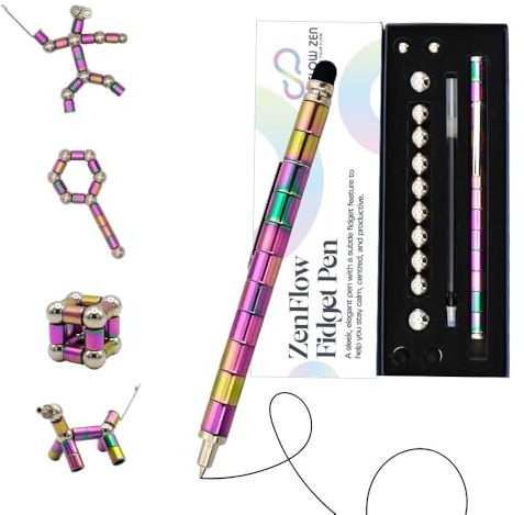 ZenFlow Magnetic Fidget Pen – 3-in-1 Ballpoint, Stylus & Stress Relief Desk Toy, Unique Focus & Mindfulness Gift for Students, Professionals & Teens, Valentine, Gadget Gift, Cool Stuff Pack of 2