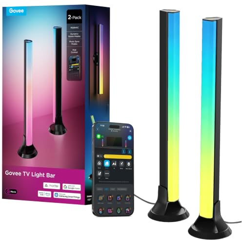 Govee RGBWIC LED Light Bars, WiFi TV Backlight Suitable for 45-70-Inch TVs | Compatible with Matter, Alexa, Google Assistant, 38cm Smart Light Bars with Multiple Placement Options for TV & PC, Black
