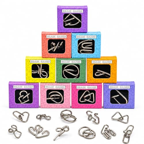12 Geduldspiele/Geschicklichkeitsspiele/Knobelspiele für Erwachsene / 12-teiliges Metallpuzzle Set/Denkspiel aus Metall - verschiedenen Schwierigkeiten mit Lösung 3D Puzzle