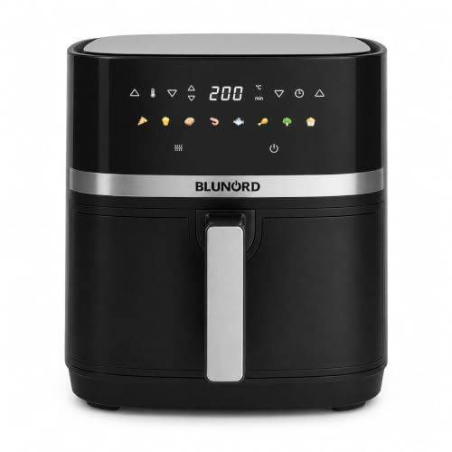 BLUNORD Friggitrice ad Aria 8L, Air Fryer 2200W con Doppia Resistenza 1700+500W, Display Digitale con Icone, 8 Programmi, Cestello Antiaderente