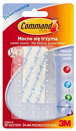 Command Befestigungsclips mit Transparenten Klebestreifen, 20 Clips und 24 Strips - für Dekoration und Lichterkette