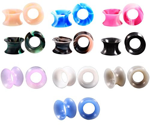 Huacan - 20PCS Ecarteur Oreille, Fin Mince Silicone Flexible Souple Creux Plug Tunnel Tambour Taper Flesh colorée 6mm - 16mm
