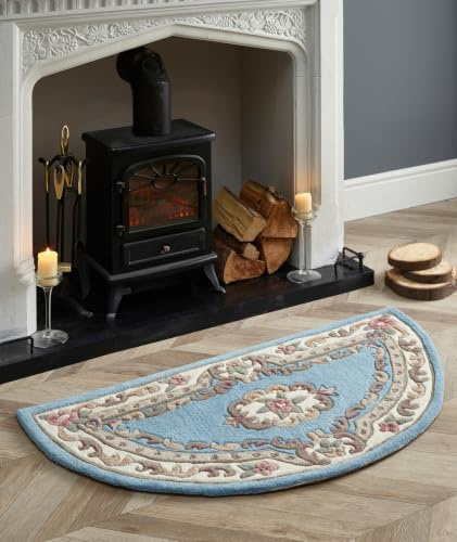 - Lord of Rugs - Lotus Premium Traditioneller Teppich Aubusson Florales Design, Wolle, schwere Dicke, Qualität, Blau, 67 x 127 cm