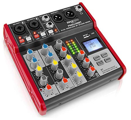 PYLE Studio Audio Sound Mixer Board - 4 Channel Bluetooth Compatible Professional Portable Digital DJ Mixing Console with USB Mixer Audio Interface - Mixing Boards For Studio Recording - PMXU48BT