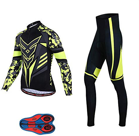 Men Cycling Jersey Set Long Sleeve Pro Cycling Clothes Riding Quick Dry Jacket + Cycling Bib with 9D Pad - Bike Clothing Kit, G1s-set, XXXL