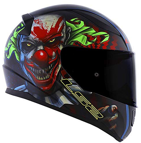 Vollvisier-Motorradhelm für Erwachsene, Reiter, Biker, Sport, Crash-Helm, LS2 FF353 Rapid Happy Dreams leuchtet im Dunkeln, gruseliges Clown, dunkel getöntes Visier (M)
