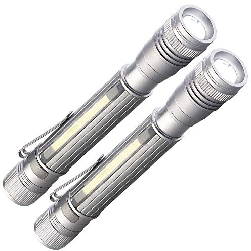 KryoLights Akkutaschenlampe: 2er-Set 2in1-Akku-Profi-Pen-Light & Arbeitsleuchten mit COB-LEDs, USB (Taschenlampe Micro-USB, LED-Akku-Taschenlampe)