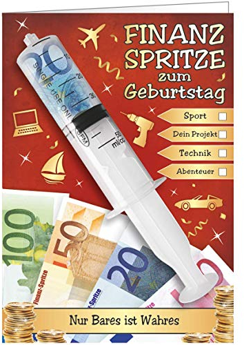 AV Andrea Verlag Große A5 Glückwunschkarte die etwas andere Geldspritze als Geburtstagsgeschenk Benzinkasse, Scherzartikel Idee für EIN Geldgeschenk (XXL Finanzspritze: - zum Geburtstag -)