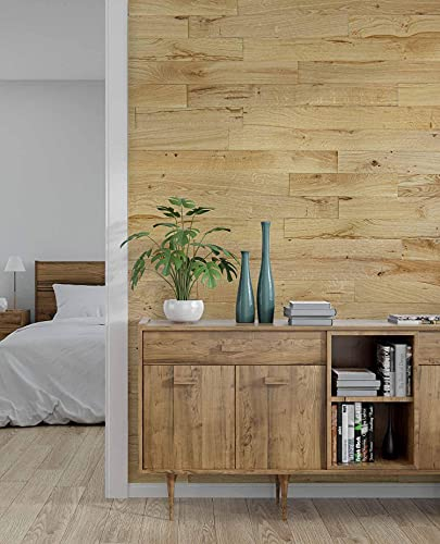 wodewa Wandverkleidung Holz selbstklebend 3D Eiche Rustikal 1m² Wandpaneele Moderne Holzverkleidung Holzwand Wohnzimmer Küche Schlafzimmer strukturiert geölt