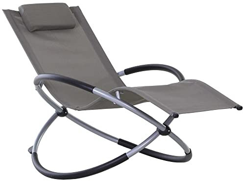 Outsunny Tumbona Mecedora de Jardín con Reposacabezas Extraíble Sillón Tumbona de Exterior Tela de Texteline para Patios Piscina al Aire Libre 154x80x84 cm Gris