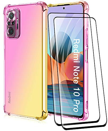 ALAMO - Carcasa de Color Pendiente para Xiaomi Redmi Note 10 Pro, Funda de Silicona Transparente con antigolpes, con 2 Piezas Protector de Pantalla de película Protectora, Color Dorado y Rosa