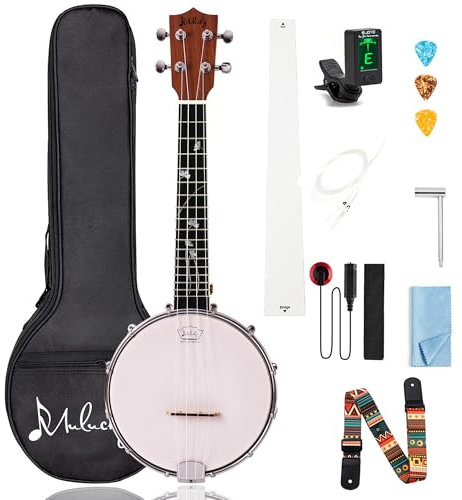 Mulucky Banjolele 4 corde Banjo Ukulele Concerto Misura 23 pollici, Chiuso Solido Fondo in legno, Kit per principianti con Truss Rod Gig Bag Accordatore Corde Tracolla Plettri - MBU-806