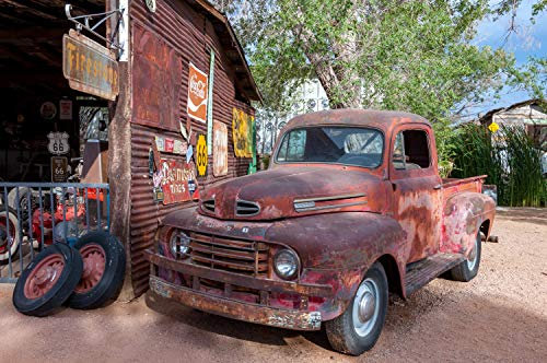 OLDTIMER Fototapete VLIES-300x223 cm (4383A)-Route 66 Retro Auto Pickup Cars Vintage Autos Wandtapete-Inkl. Kleister-Vliestapete Bild Dekoration Wand-Dekor Moderne Motiv-Tapete Panorama Poster XXL