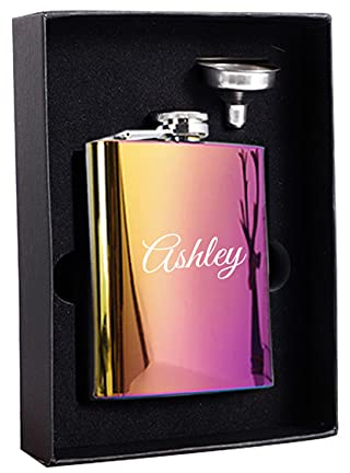 Petacas de Alcohol Personalizados para Mujeres, Set de Petaca 8oz/227ml Portátil en Estuche de Regalo, Frasco de Bolsillo Personalizada para Escalada, Camping, Bar, Fiesta y Bodas(Variegado)
