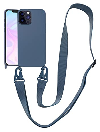 Handykette Handyhülle kompatibel mit Apple iPhone 13 Mini Necklace Hülle Nylon Schultergurt Weich Silikon TPU Cover mit Kordel zum Umhängen Schutzhülle mit Stylische Band(Diamond Blue)