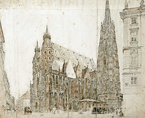 ART-PRINT-on-matt-paper-220gr- St. Stephens Cathedral, Wien Von Alt Rudolf - Architektur horizontale Bildarchitektur Kirchen außen Straßenszenen fein 17_X_21_in
