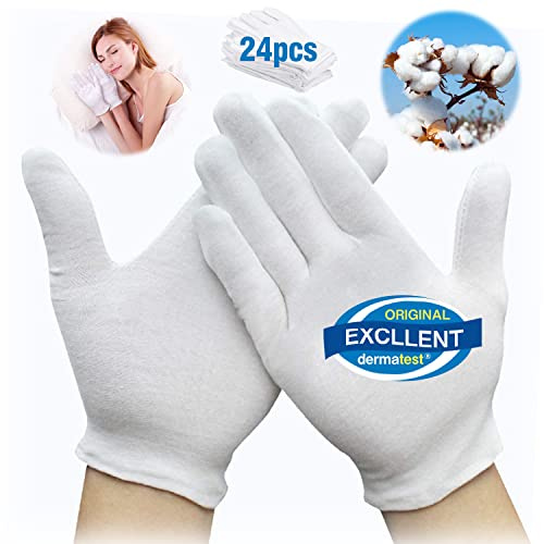 Cotton Kids Gloves 24Pcs Soft White Moisturizing Eczema Gloves for Dry Hand