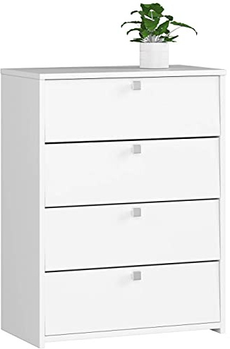 AKORD Zapatero con 4 Compartimentos y 4 Puertas abatibles | Puertas abatibles | Armario Cerrado | Contenedor para Zapatos | L60 x H80 x P33 cm, Peso 29 kg | Color: Blanco