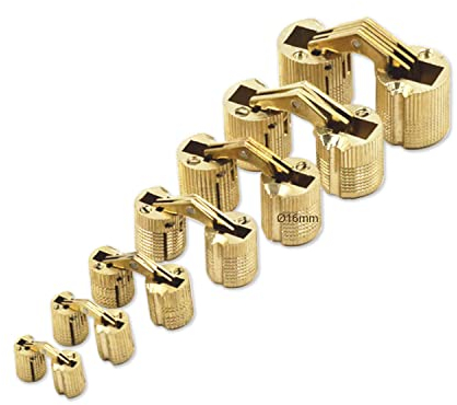 GEFONG Mini Scharniere Tonnenscharnier 16mm für Schranktür Panel-Anschluss Kleine Box DIY Handarbeit Messing Matt Verdeckte Scharnier Einbohrscharnier 180 Grad Öffnungswinkel 4 Stück