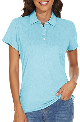 KEFITEVD Polo da donna a maniche corte, funzionale, da golf, traspirante, ad asciugatura rapida, per il tempo libero, Azzurro, S