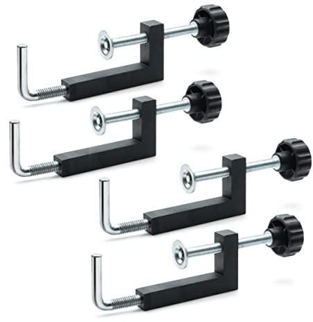 POWERTEC 4PCs Universal Fence Clamps for Woodworking, Compatible with Table Saw, Miter Saw, Router Table, Drill Press Table, Clamping Square, Woodworking Clamps with 3/8 Rod (71004-P2)