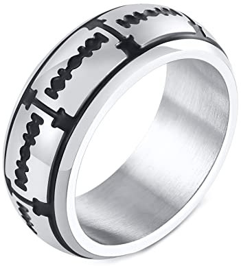 KnBoB Bague pour Homme Acier Inoxydable, Bague Mariage Homme Gravure Taille 59 8MM Argent Motif Poli Et Couteau