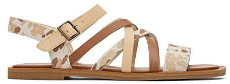 TOMS Women's Sephina Leather and Suede Sandal, Beige Abstract Cow Print, 3 UK