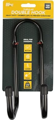 Black Metal Tubular Double Hook, 100mm - Rubber Caps, 30kg Capacity, Perfect for Bicycles, Hose Pipes, Ladders, & More, 1 Piece