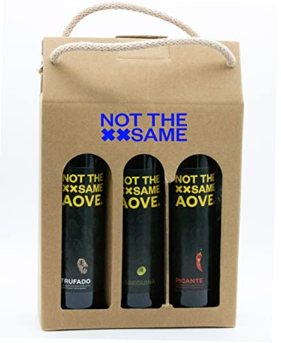 NOT THE SAME AOVE - Estuche Aceites Oliva Virgen Extra Gorumet - 3 botellas de 250ml - Variedad Arbequina - AOVE - TRUFADO - PICANTE - Estuche de regalo -