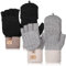 Neer 2 Paar Damen Fingerlos Handschuhe mit Kappe Strick Halbfinger Fäustlinge Warm Winterhandschuhe (Schwarz, Grau)