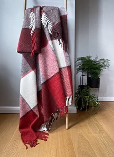 JOWOLLINA WOOLONLY 100% Lammwolle Wolldecke Plaid Karo Schottenmuster Tartan (Henna-braun/weiß, 150x205 cm)
