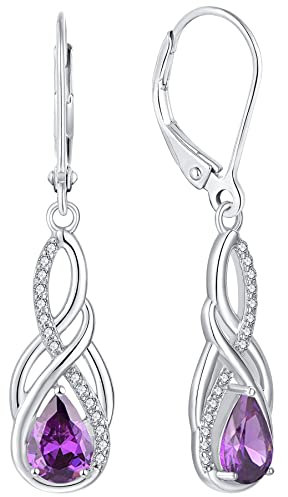 YL Unendlichkeit Keltischer Knoten Tropfen Ohrringe 925 Sterling Silber Februar Geburtsstein Amethyst Ohrringe für Damen