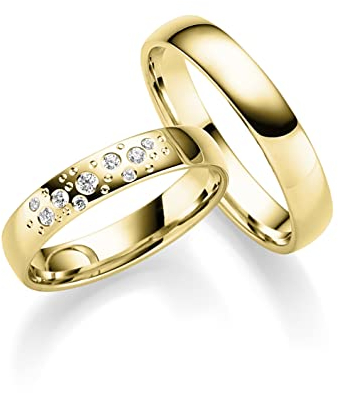 JC Trauringe | Paarpreis | Eheringe 925 Sterling Silber vergoldet | 9 Zirkonia Steine Sternenhimmel Nickelfrei Made in Germany Partnerringe Freundschaftsringe Gratis Gravur + Etui | ICT236-GP