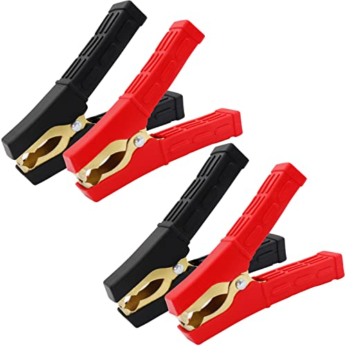 HuaLiSiJi Pince Batterie Voiture 500A Pince Crocodile Batterie 12V Pinces Crocodiles Voiture, Pince pour Batterie avec Gaine Isolante,pour Automobile, Camion, Bateau (500A 4Pièces)