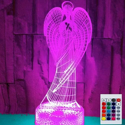 SUPERHONGJIHAO Luz nocturna para niños, lámpara LED de ángel 3D con control remoto, 16 colores cambiantes, regalo de cumpleaños para niños