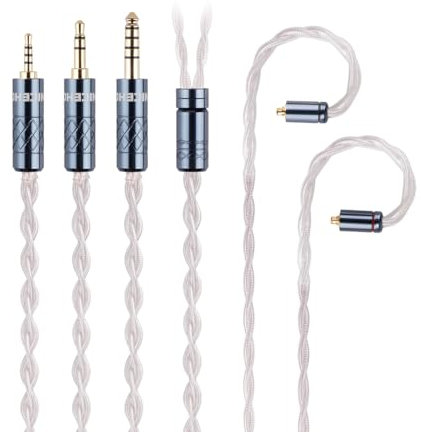 NICEHCK SnowAg 4-Core IEM Cable, 4N Sterling Silver Earphone Upgrade Cable, MMCX & 2 Pin IEM Balanced Cable, Detachable IEM Cables for IEM Earphones, Audiophile Music & Gaming (4.4mm MMCX)