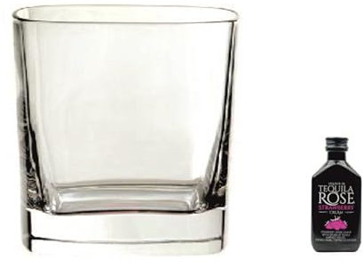 Trophy Store Gift boxPersonalised Engraved Crystal Square Glass, with 5 cl Miniature Tequila Rose in Silk Lined Gift Box