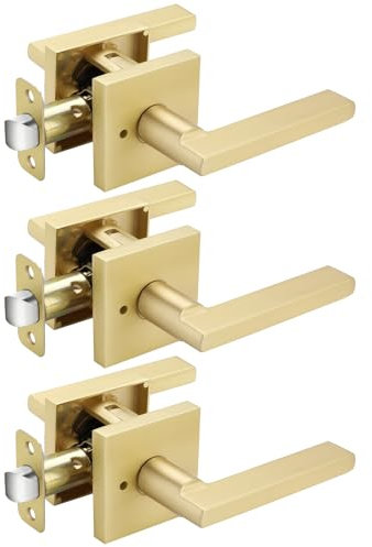 Haidms Maniglia per porta interna dorata, maniglia a leva per la privacy, maniglie per porta del bagno, maniglia moderna per camera da letto (confezione da 3)