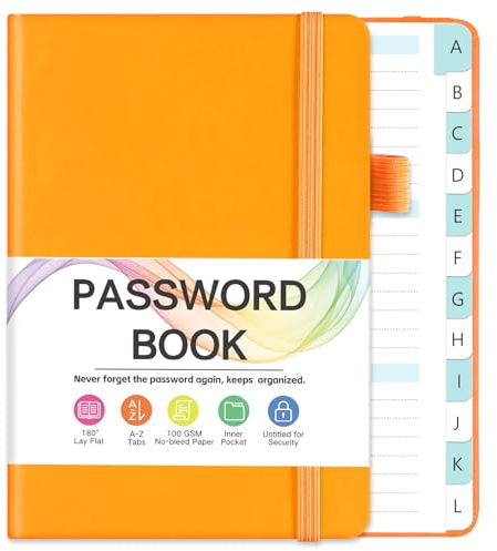 Password Book with Alphabetical Tabs, Password Keeper with Color Pages, Password Notebook Organizer for Computer & Website Logins, Gifts for Home and Work, 4.4''x 5.8'',Yellow