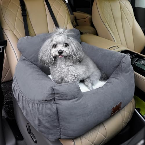 Sièges Auto pour Chiens,Lit pour Chien pour Petits Chiens avec Sac de Rangement et Harnais Voiture pour Chiens,Amovible et Nettoyée,Lit de Chien,Lit de Voyage Portable pour Chien Doux,Gris