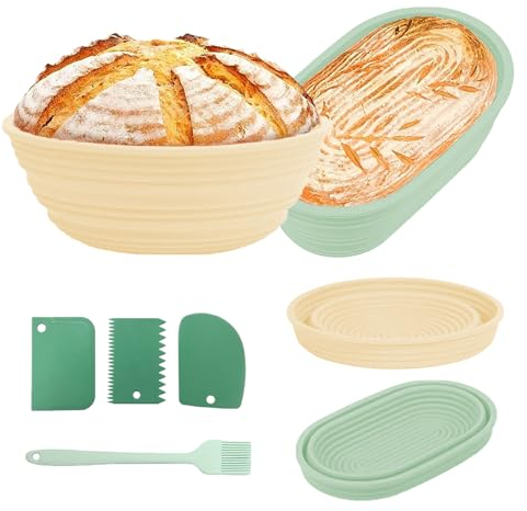 mumisuto Proofing Basket Set of 6,With 9Inch Round&10Inch Oval Sourdough Bread Basket,Dough Scraper,Oil Brush,Bread Making Starter Kit,Bread Baking Supplies,Bread Basket for Home Baking