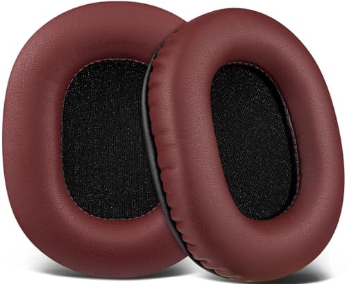 SOULWIT Almohadillas de Repuesto para Audio Technica ATH M50X M50XBT M50RD M40X M30X M20X MSR7 SX1 Monitor,Almohadillas con Suave de Proteínas de Cuero, Espuma de Memoria de Alta Densidad - Borgoña