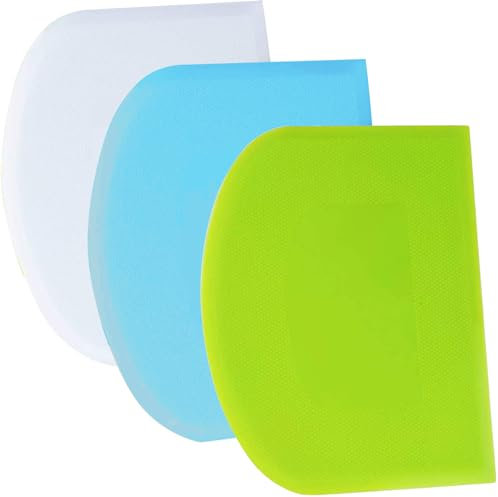 SURDOCA Dough Scraper Bench Scraper - 3P 4.7x3.7 Plastic Flexible Bowl Scraper, Sharp Edge & Angles Cake Scraper. Non-Slip Bakeware Decorating Tools Sculpting & Modeling Tools - Green+Blue+White