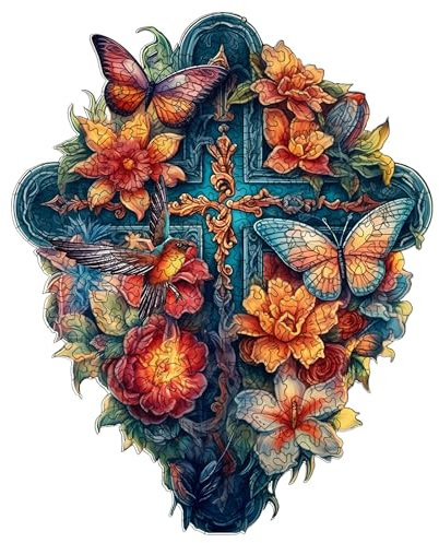 Cuteefun Puzzle Holz für Erwachsene, Einzigartige Geformte Kinder Tier Puzzle Schmetterling Kreuz für Geburtstagsgeschenk Vatertag (A4 Größe)