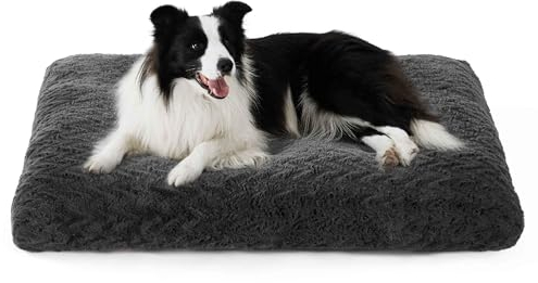 BEDSURE Flauschiges Hundekissen große Hunde - 89x58x9cm Hundebett waschbar für große mittelgroße Hunde, Fluffy Hundematratze mit rutschfeste Unterseite, dunkelgrau