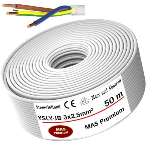 MAS Premium Von 5 bis 170 m YSLY-JB 3x2,5 mm² Flexibles Steuerkabel grau Verlege Kabel Mess-, Kontroll- und Regelungsleitung für Werkzeugmaschinen Steuerleitung (50m)