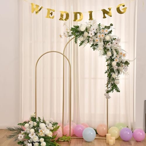 Hochzeit Bogen Hintergrund Stand für Parteien, Ballon Bogen Stand, Hochzeit für Zeremonie, Metall Hintergrund Stand für Braut Baby Duschen, Geburtstag Party Dekoration Türrahmen Gold(1.5M,1.8M)